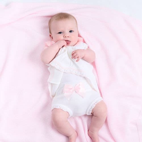 Baby Girls White/Pink Knitted Dress & Knickers Set
