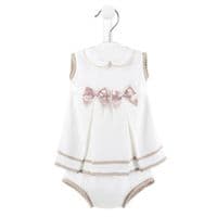 Baby Girls White/Taupe Knitted Dress & Knickers Set