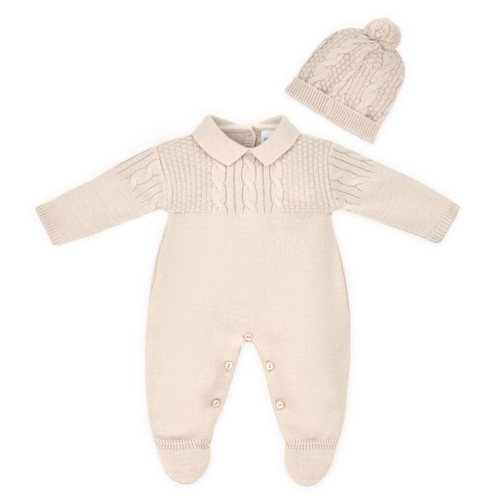 Blue Cable Knit Suit & Hat Set