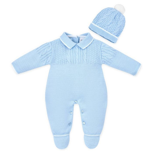 Blue Cable Knit Suit & Hat Set