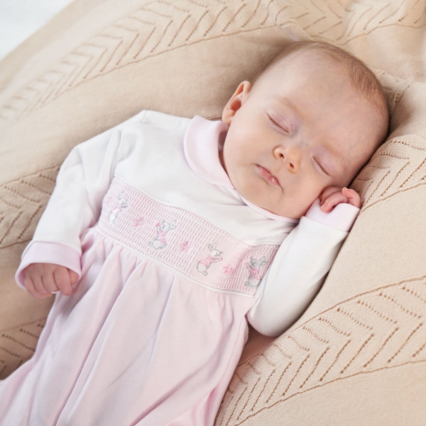 Bunny And Flower Smocked Babygirls Sleepsuit