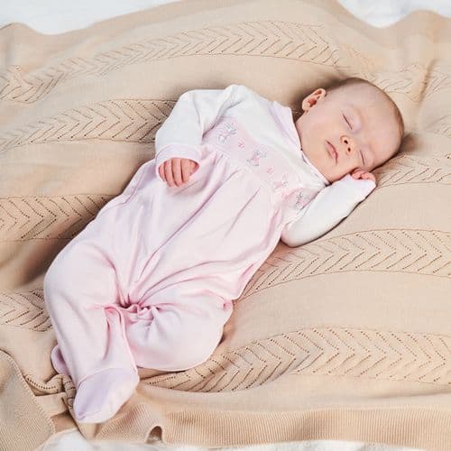 Bunny And Flower Smocked Babygirls Sleepsuit