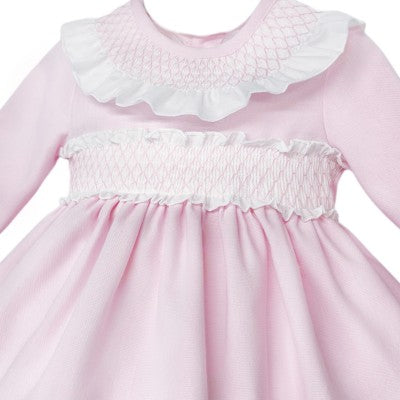 Girls Pink Smocked Dress With Knickers - 3years