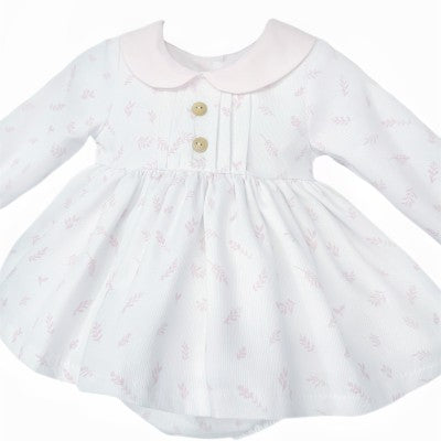 Girls White Leaf Dress With Knickers