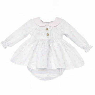 Girls White Leaf Dress With Knickers