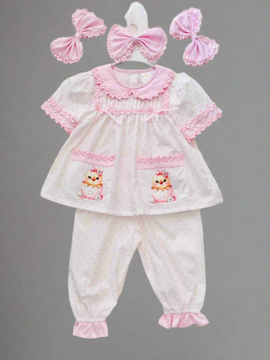 Girls Pink Swiss Dot Pyjamas & Hair Accessory