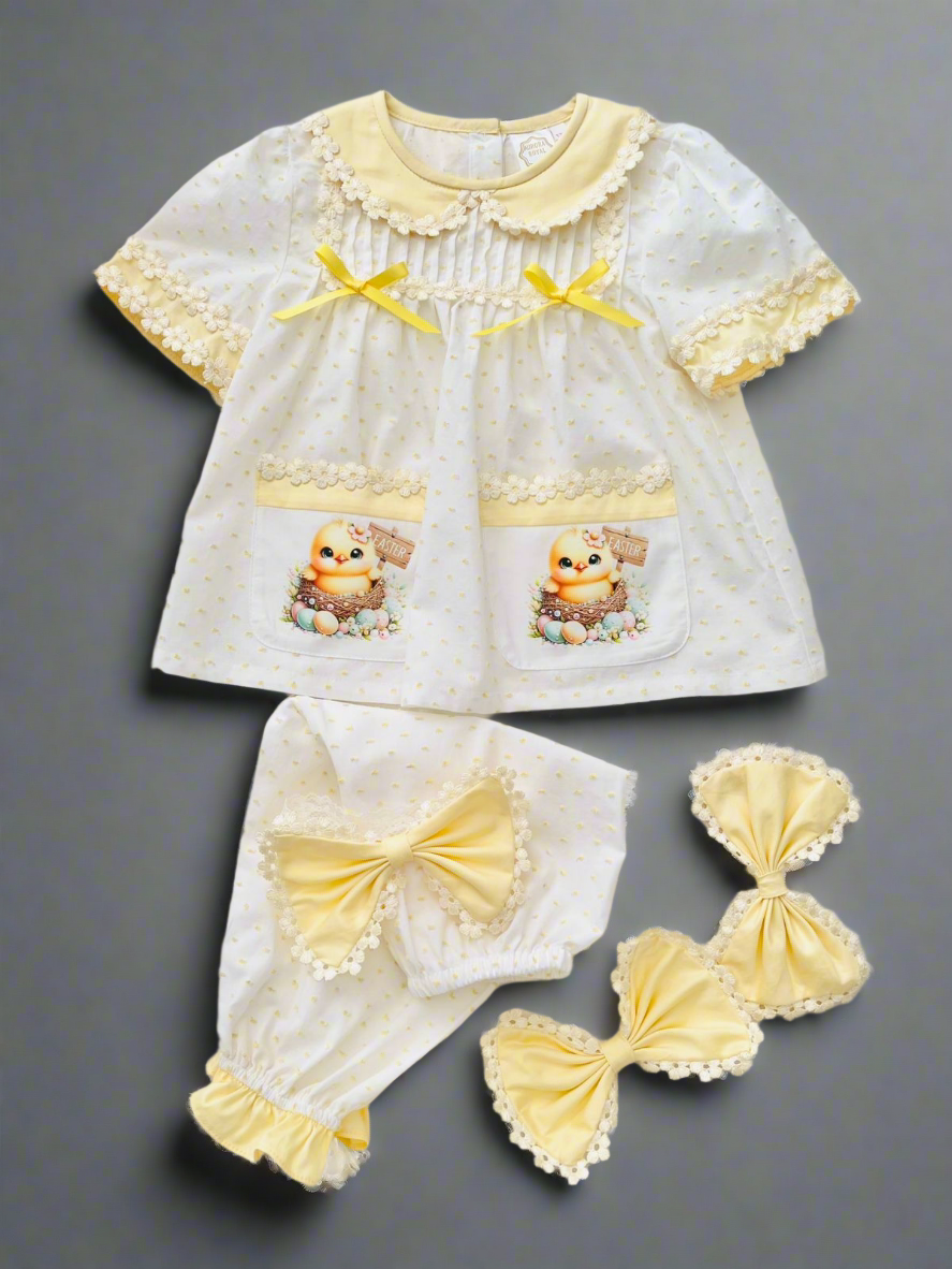 Girls Lemon Swiss Dot Pyjamas & Hair Accessory