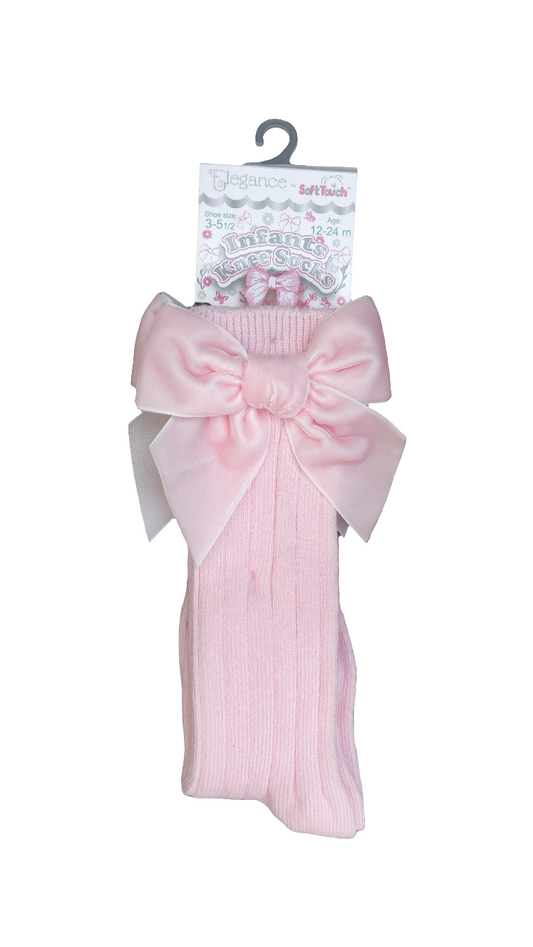 Pink Kneehigh Socks with Pink Velvet Bow