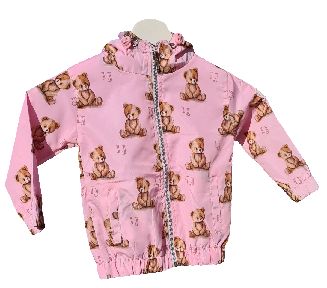 Girls Baby Pink All Over Teddy Bear Raincoat 5-6years