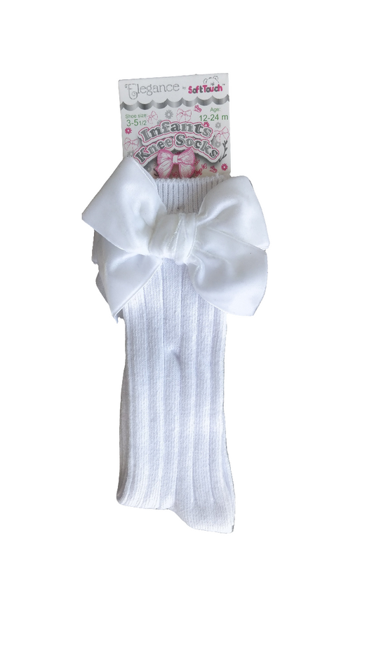 White Kneehigh Socks with White Velvet Bow