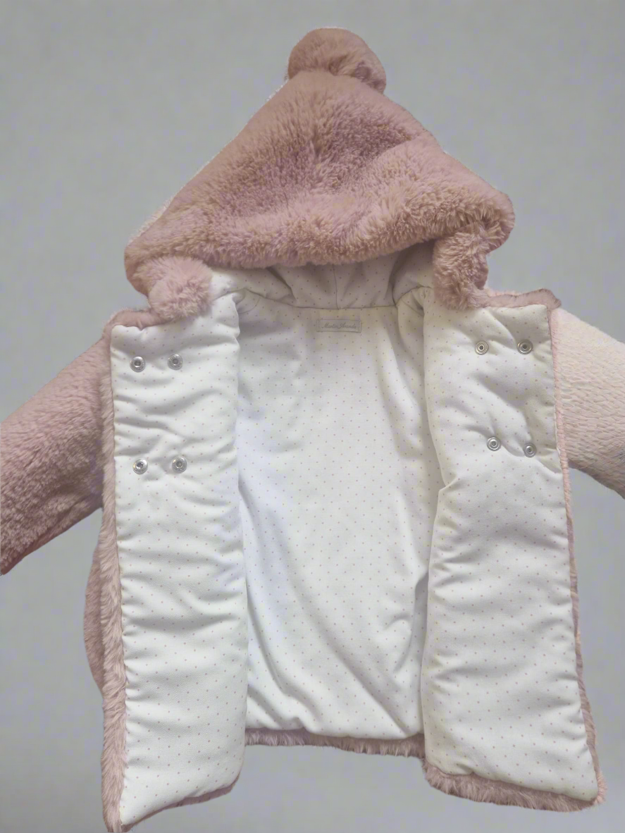 Martin Aranda Baby Girls Pink Soft Pom Hood Coat