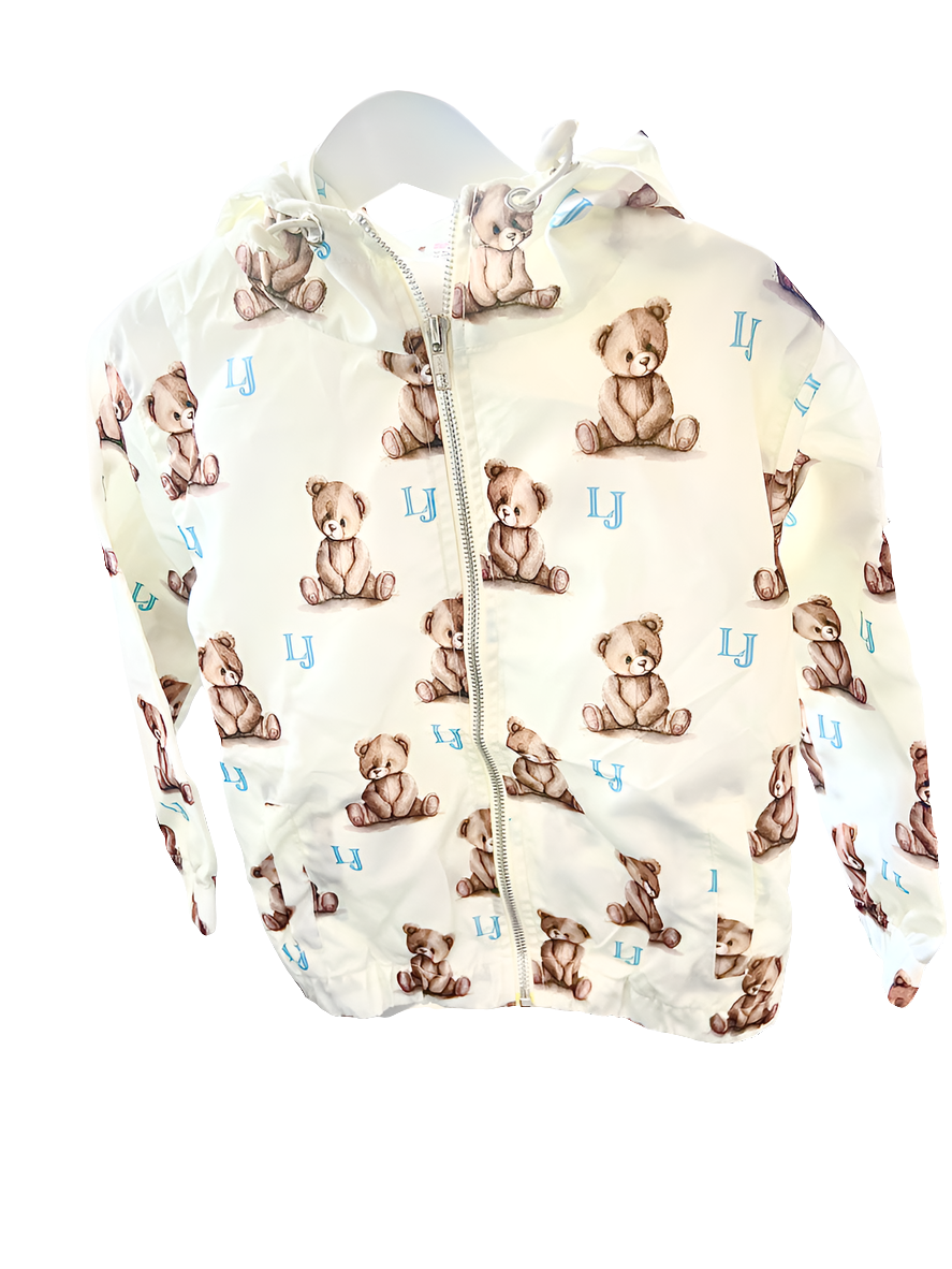 Boys Cream All Over Teddy Bear Raincoat