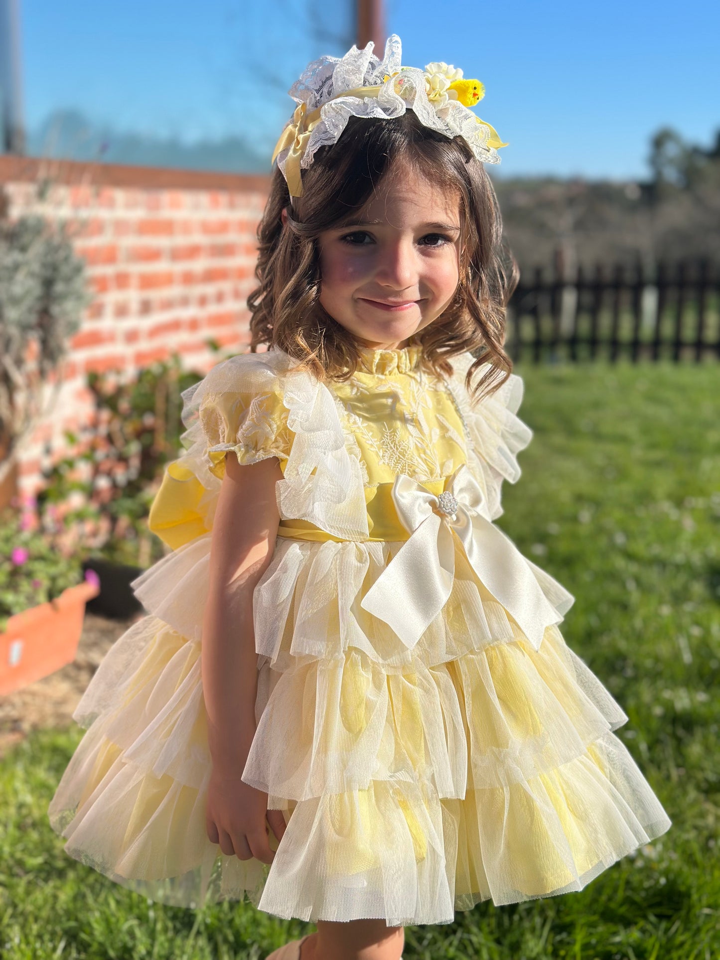 Girls Handmade Sunny Lemon Overlay Ruffle Dress - (Made To Order)