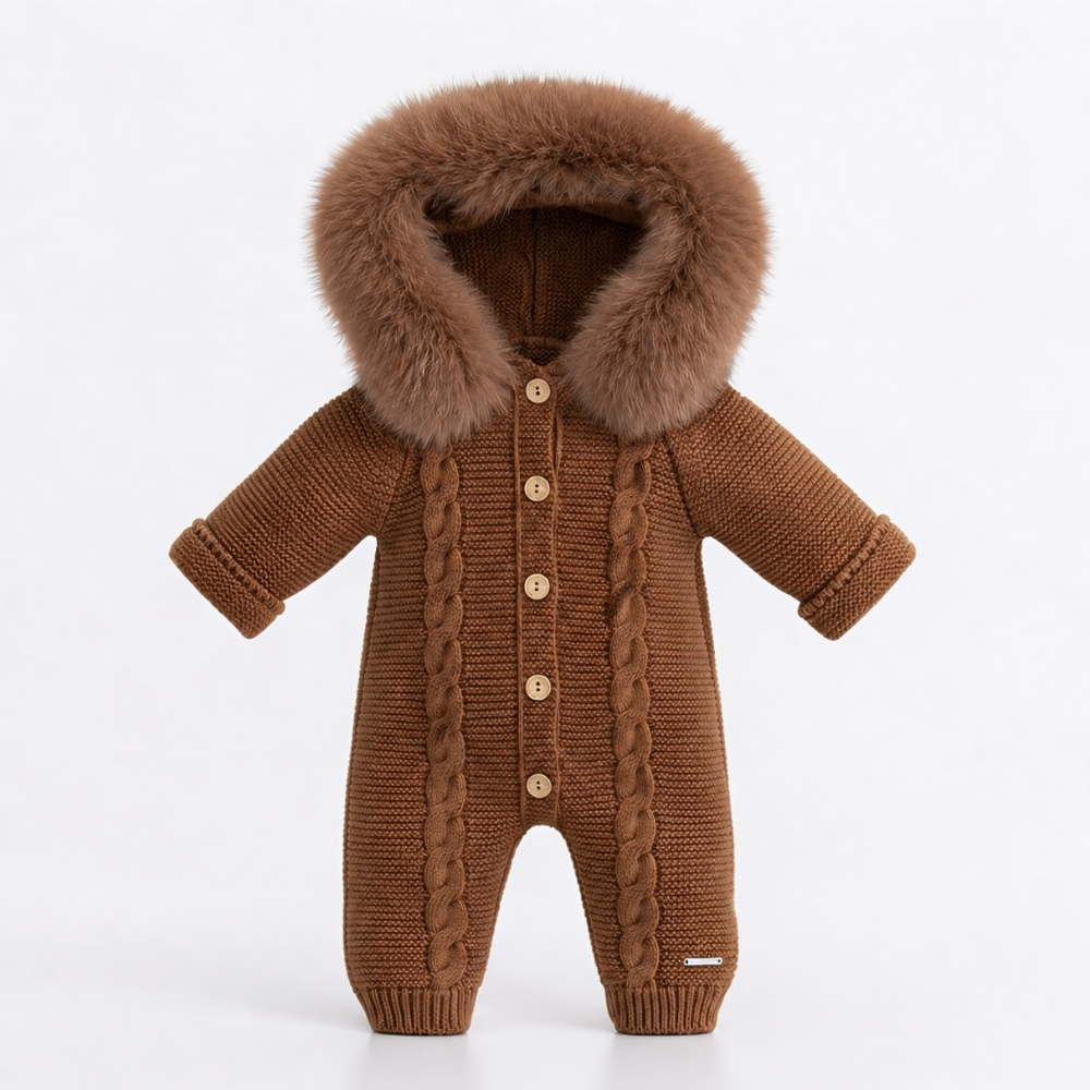 Pangasa Powder Pink Natural Fur Cable Knitted Pramsuit - Preorder