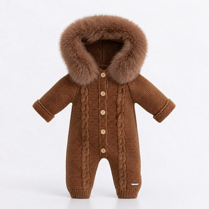 Pangasa Powder Pink Natural Fur Cable Knitted Pramsuit - Preorder