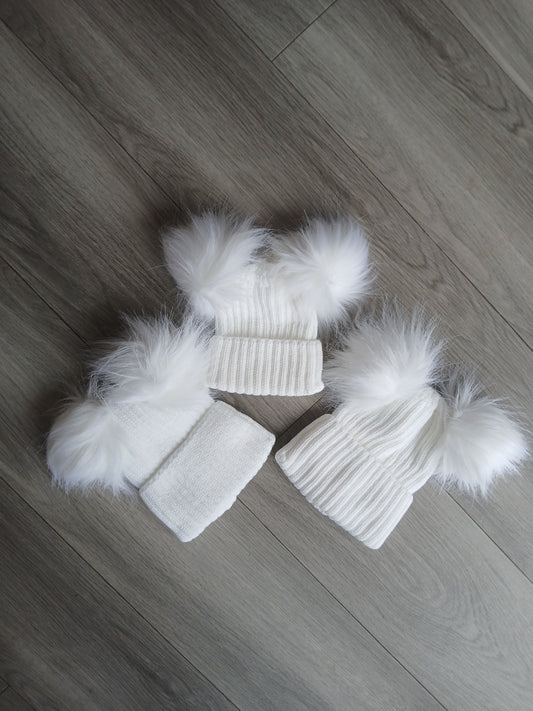 White Double Pom Hat