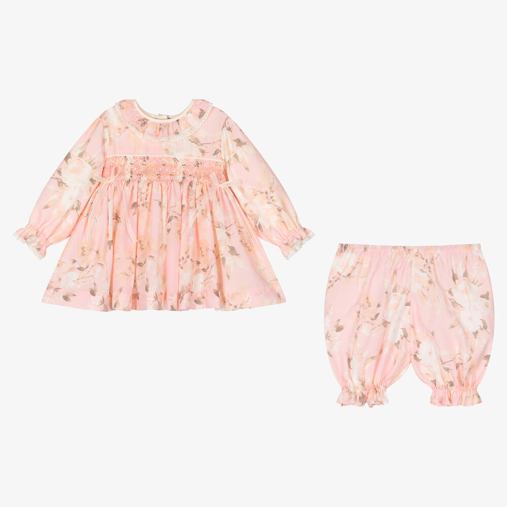 Girls Pink Flower Smocked Dress