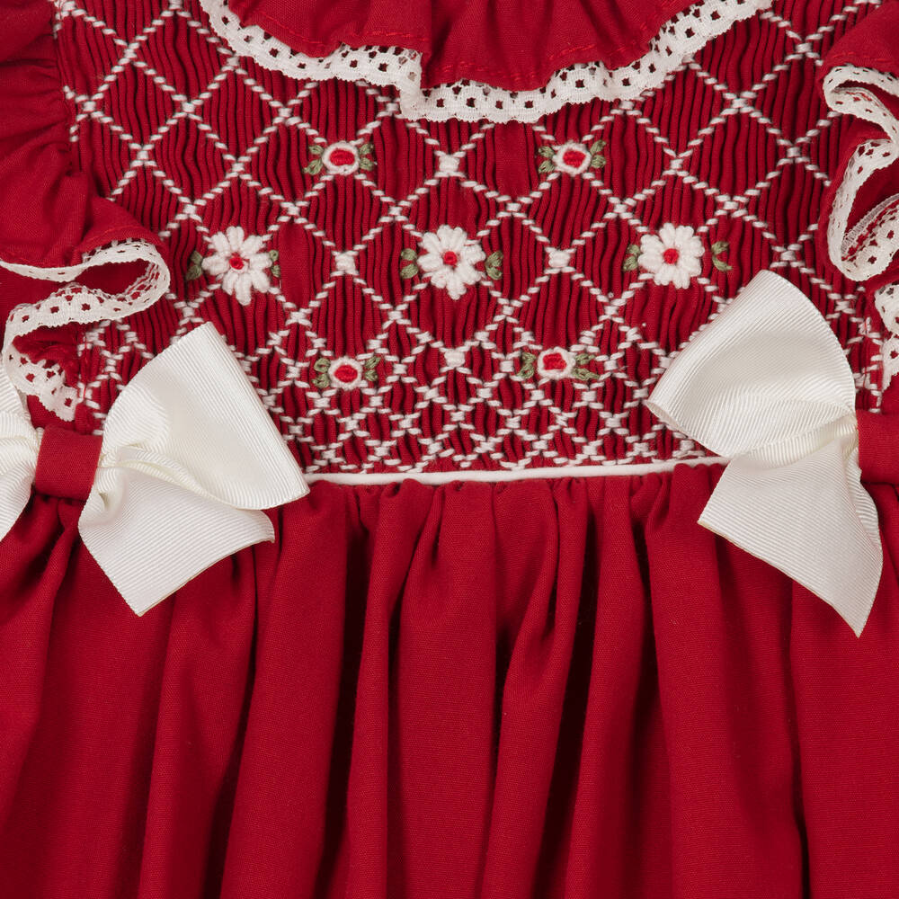 Girls Red Smocked Dress Set