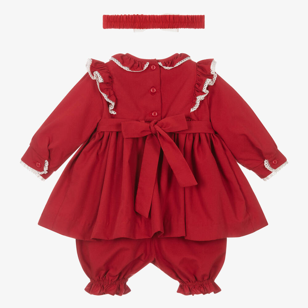 Girls Red Smocked Dress Set