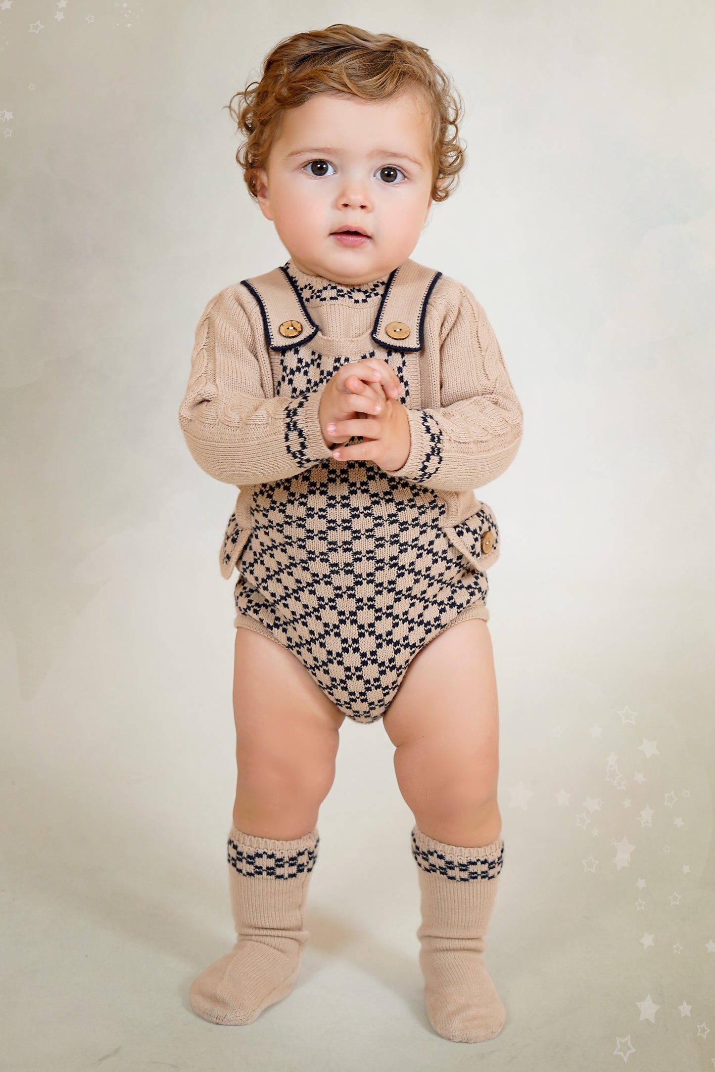 Baby Boys Rahigo Camel & Navy 2 Piece Jumper & Romper Set AW25 - in stock 12 months