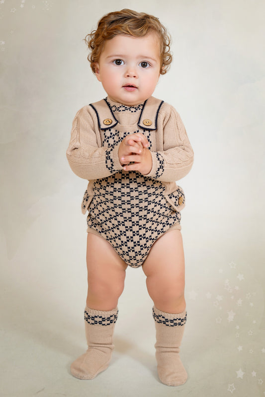 Baby Boys Rahigo Camel & Navy 2 Piece Jumper & Romper Set AW25 - in stock