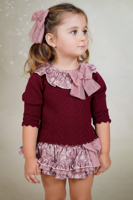 Baby Girls Rahigo Burgandy Jumper & Skirt AW25 - In Stock
