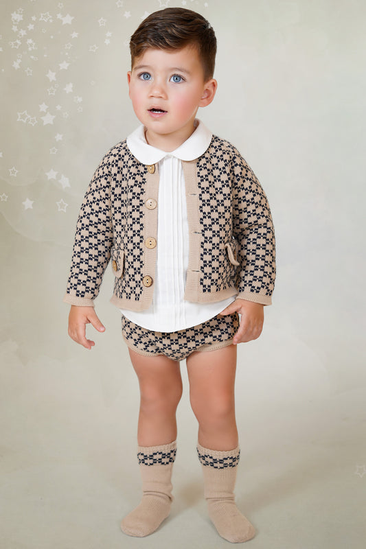 Baby Boys Rahigo Camel & Navy Cardigan, Shirt & Jam Pant AW25 - in stock