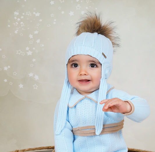 Baby Boys Rahigo Baby Blue String Tie Pom Hat AW25 - in stock