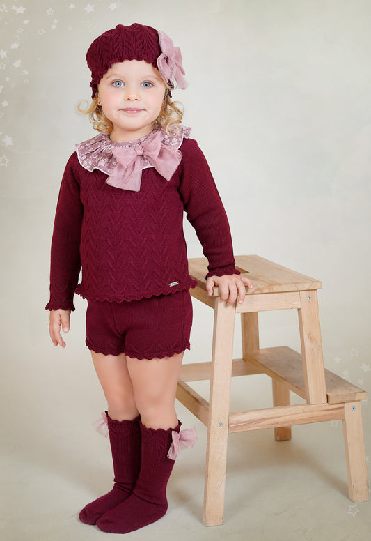 Girls Rahigo Burgandy Jumper, Shorts & Hat AW25 - In Stock