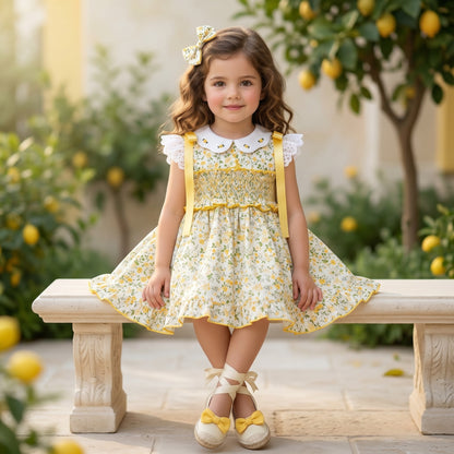 Sonata Girls Yellow Smocked Floral Dress & Hairbow SS26 - (Made To Order)
