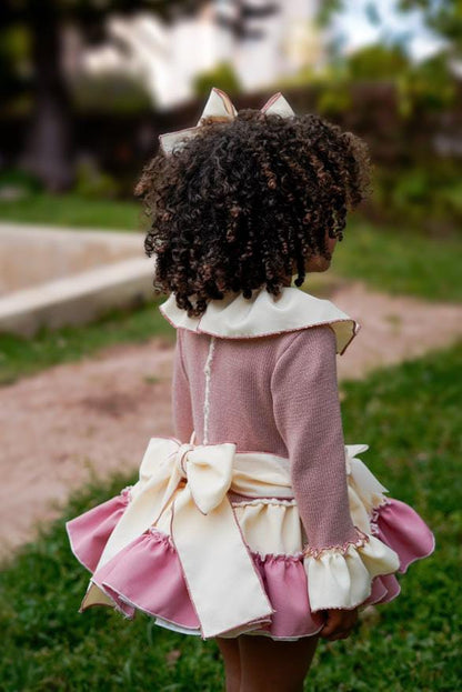 Ela Confeccion AW25 Girls Cream & Dusty Pink Dress Set - (Made to order)