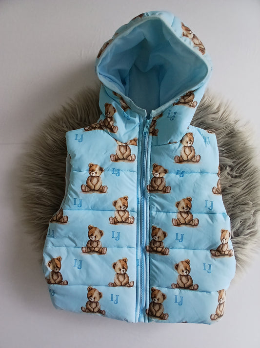Baby Blue Teddy Bear Boys Gilet Coat