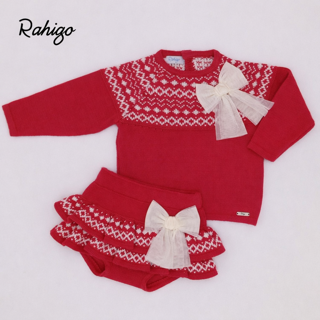 Rahigo Baby Girls Red & Cream Jumper & Skirt Set - AW26 (Preorder)