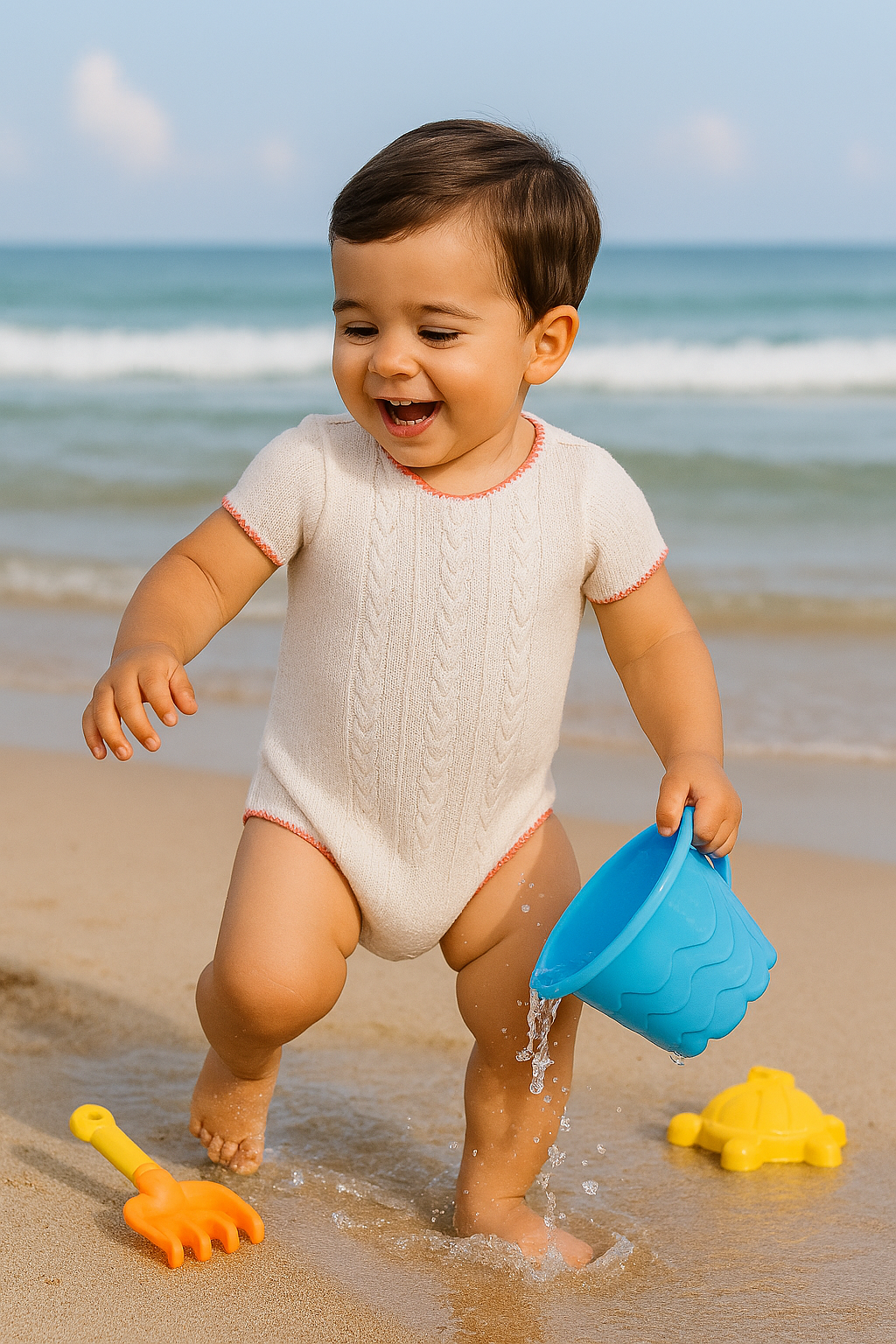 Rahigo Baby Boys White & Coral Romper - SS26 In Stock