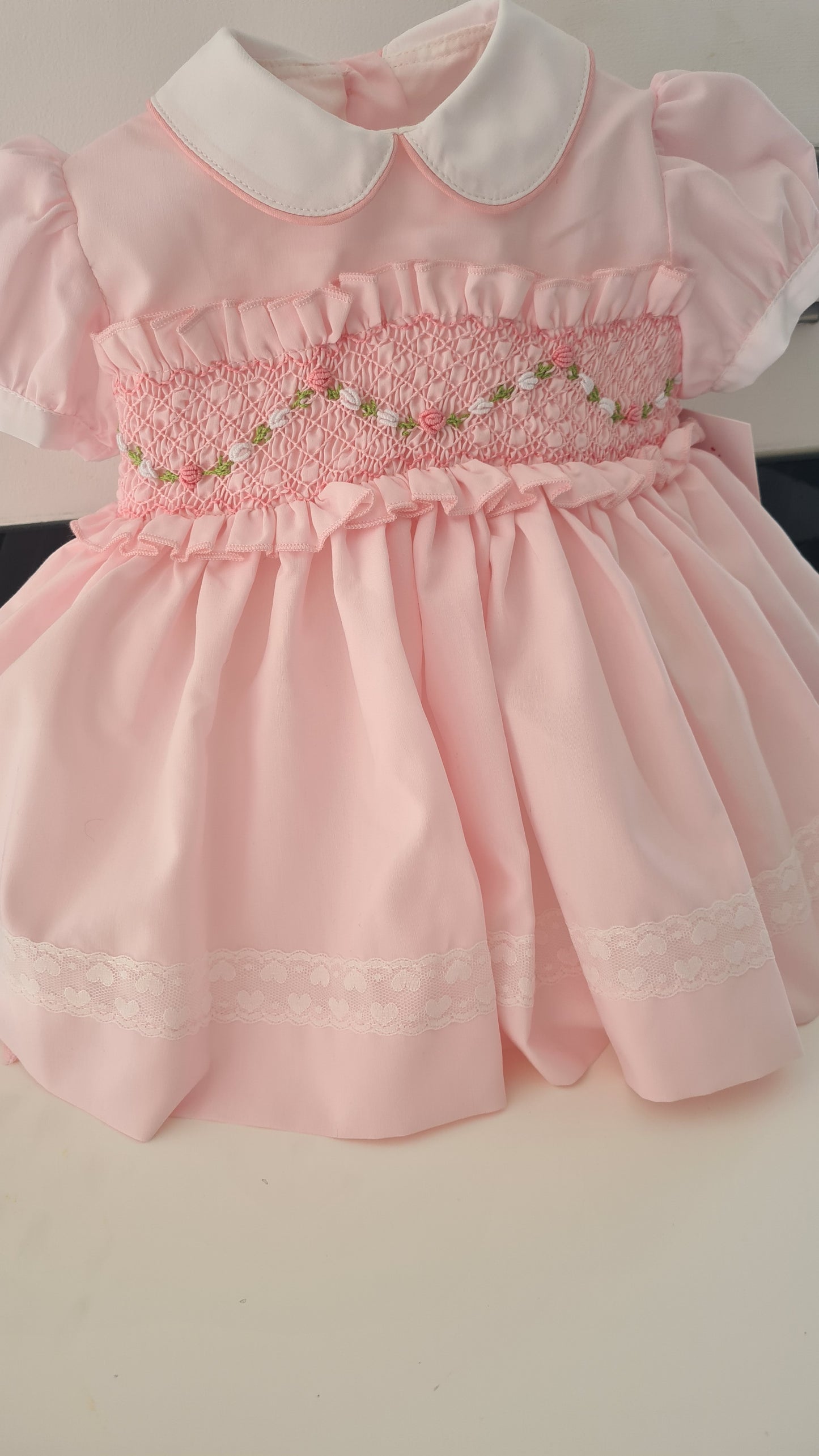 Sonata Babygirls Pink Smocked Dress - (Made to order)