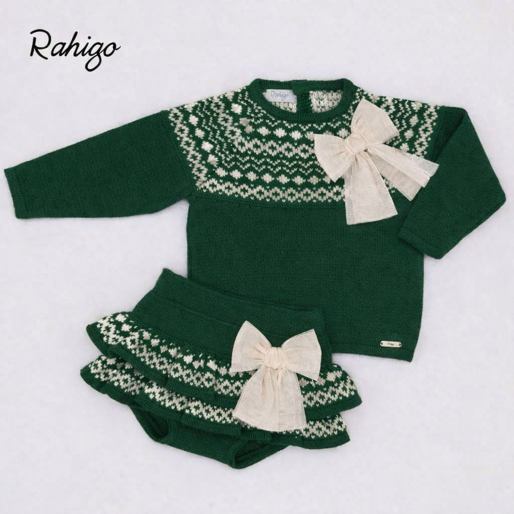 Rahigo Baby Girls Bottle Green & Cream Jumper & Skirt Set - AW26 (Preorder)