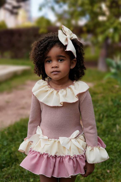 Ela Confeccion AW25 Girls Cream & Dusty Pink Dress Set - (Made to order)