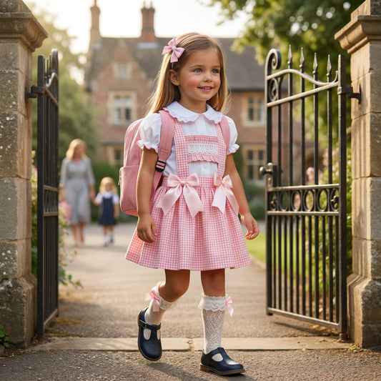 Sonata Girls Pinafore Dress & Blouse Gingham School Set SS26 - (Made To Order Any Colour)