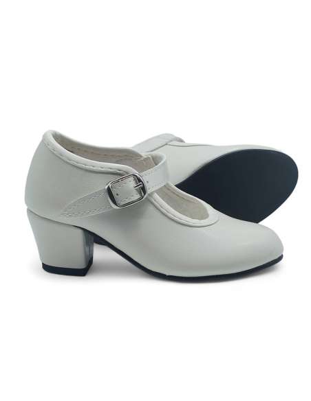 Cream Girls Leather Heeled Shoes