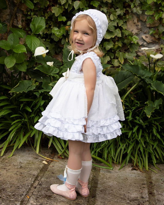 Sonata White Ruffle Dress - (Made to order)