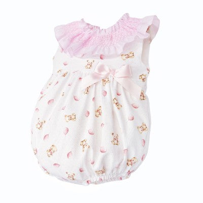 Baby Girl Pink Teddy Bear Smocked Romper