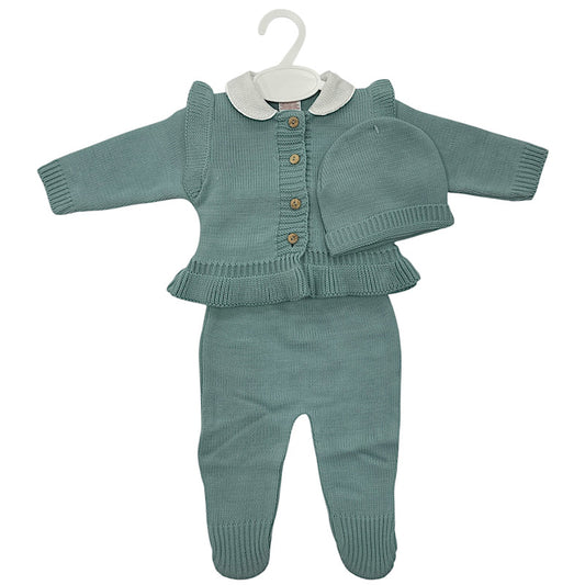 Baby Girls Sage Green Knitted Set & Bonnet