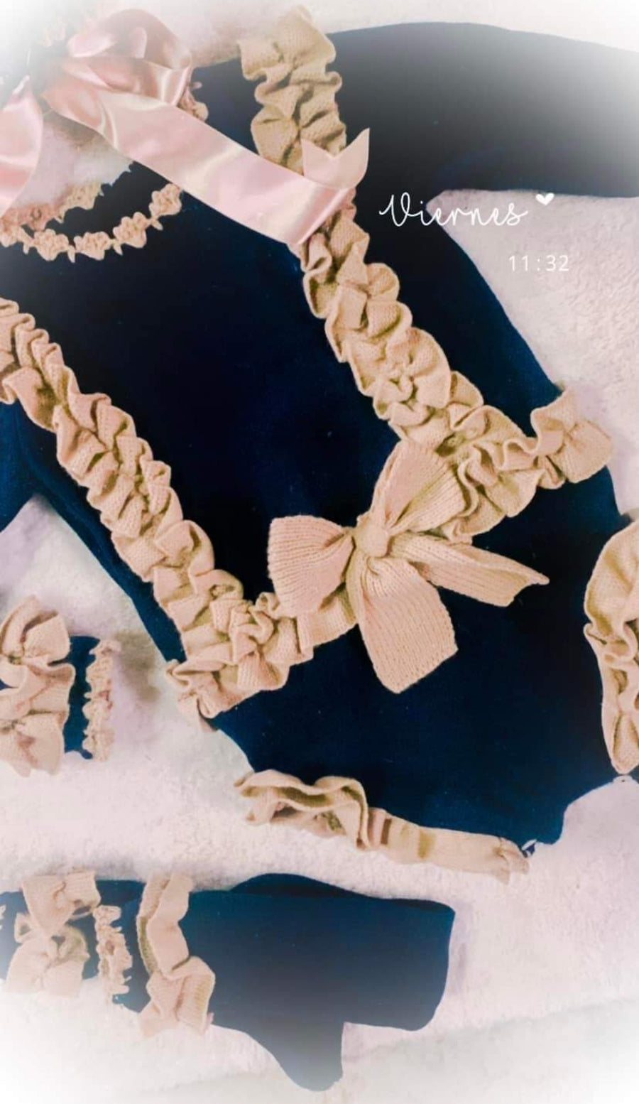 Ela Navy & Camel Hand Knitted Romper Set - AW