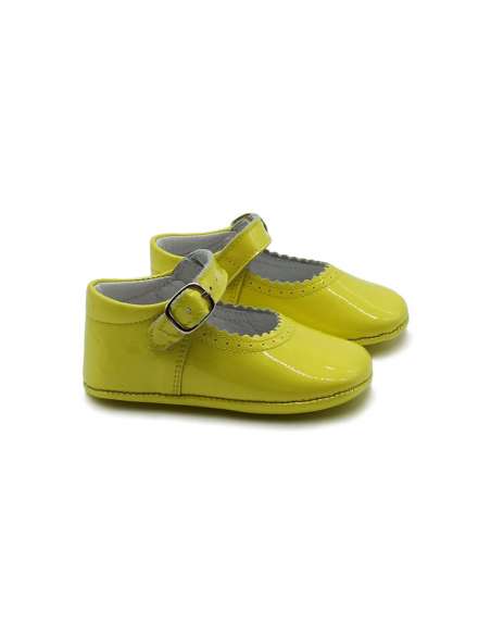 Yellow Lemon Mary Jane Baby Girls Patent Pram Shoes (In Stock)