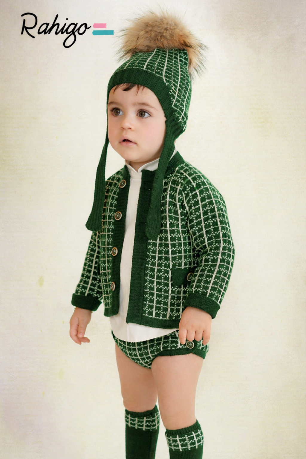 Rahigo Baby Boys Bottle Green & Camel Cardigan, Shirt & Jam Pants Set - AW26 (Preorder)