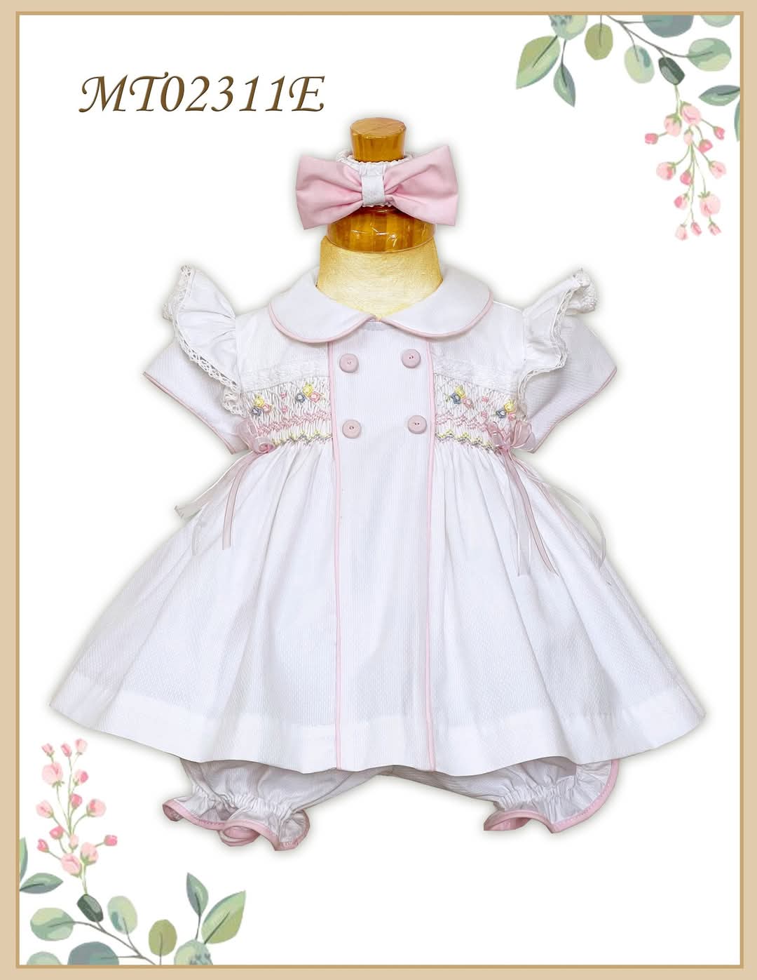 Girls White & Multi Smocked Dress Set