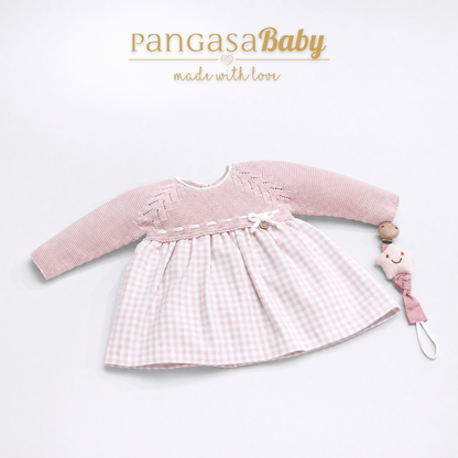 Pangasa Baby Soft Pink Checked Halfknit Dress ~ AW26 Preorder