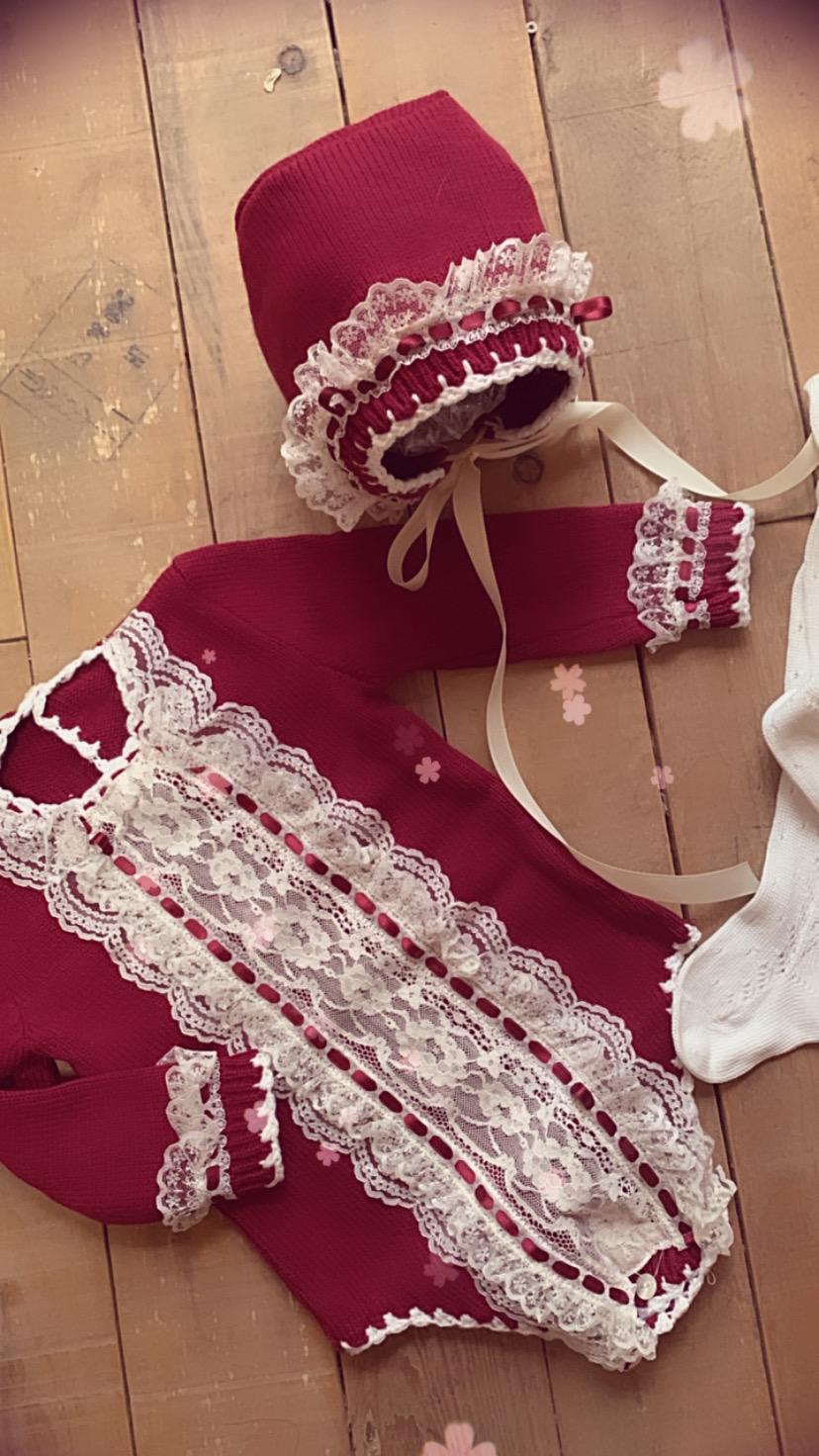 Ela Hand Knitted Romper & Bonnet Set - AW