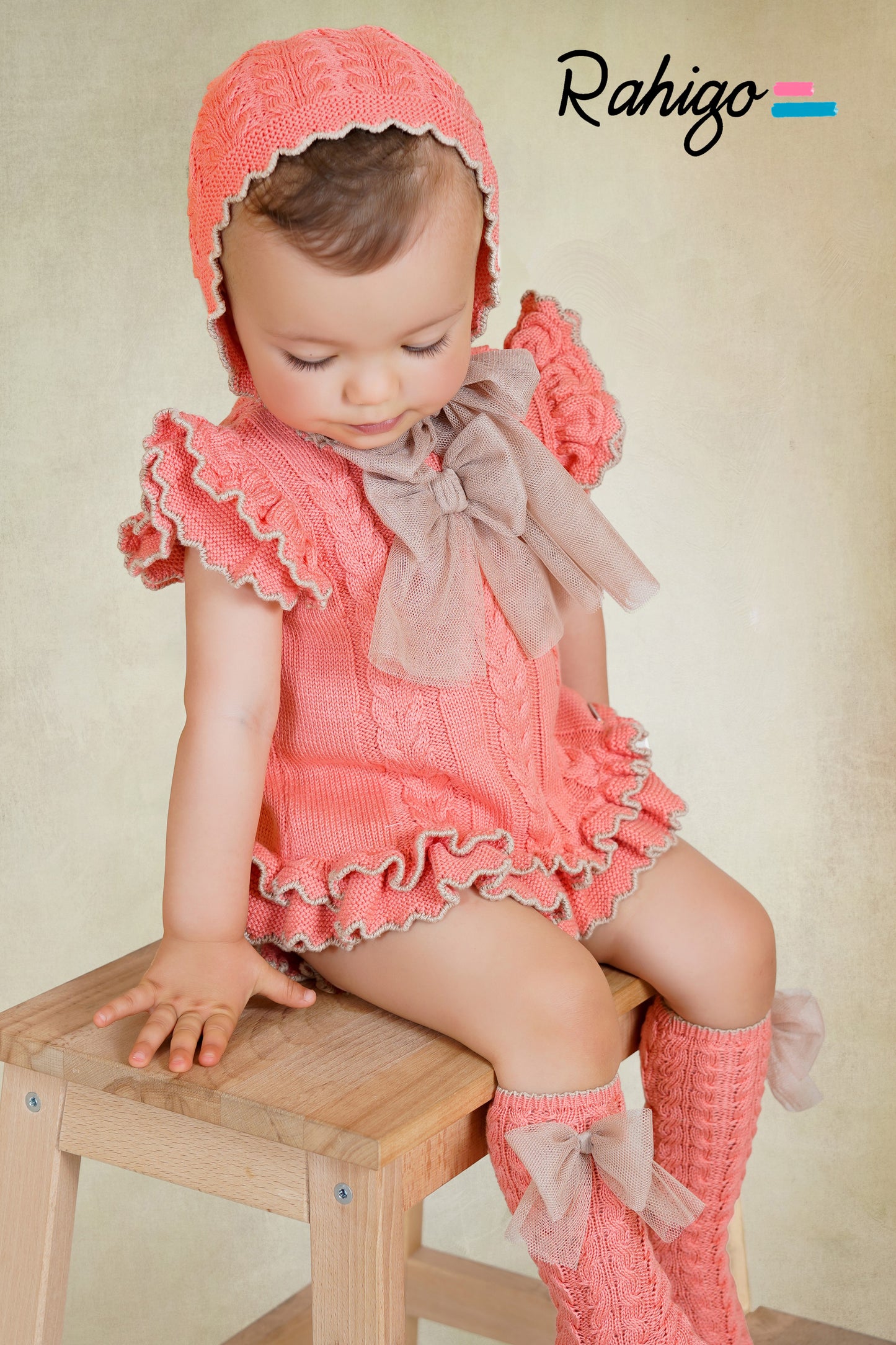 Rahigo Baby Girls Coral & Camel A Line Dress & Knickers - SS26 In Stock