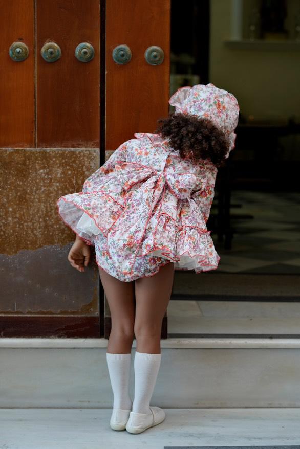 Ela Confeccion AW25 Girls Coral Floral Puffball Dress Set - (Made to order)